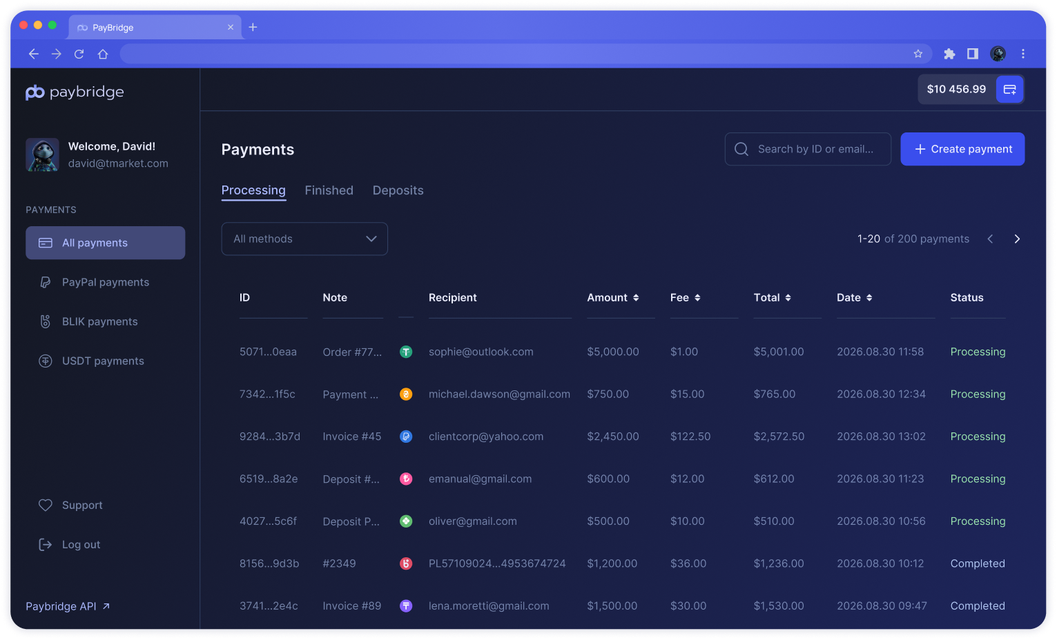 PayBridge payments dashboard