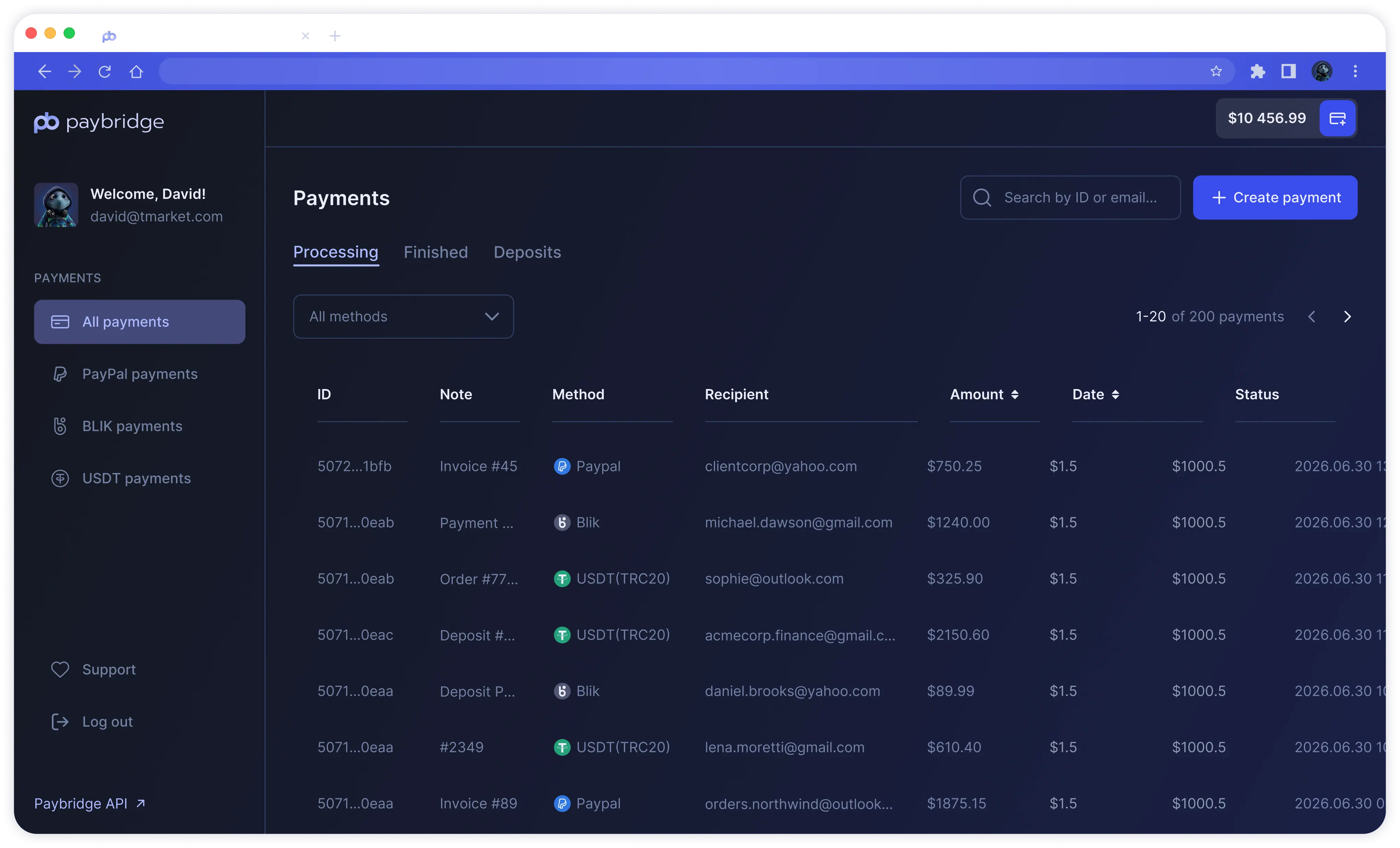 PayBridge payments dashboard